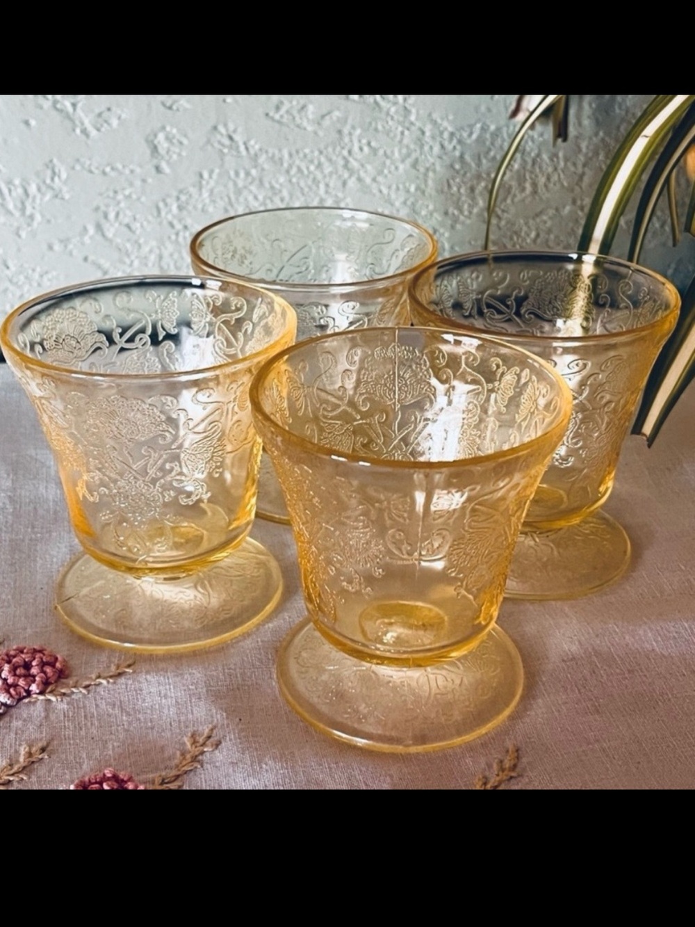 Vintage Federal Glass Madrid Amber Sherbet Cups Set 4 Depression Dessert Glasses